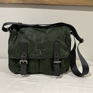 Prada Nylon Messenger Cross Body Bag Green Black